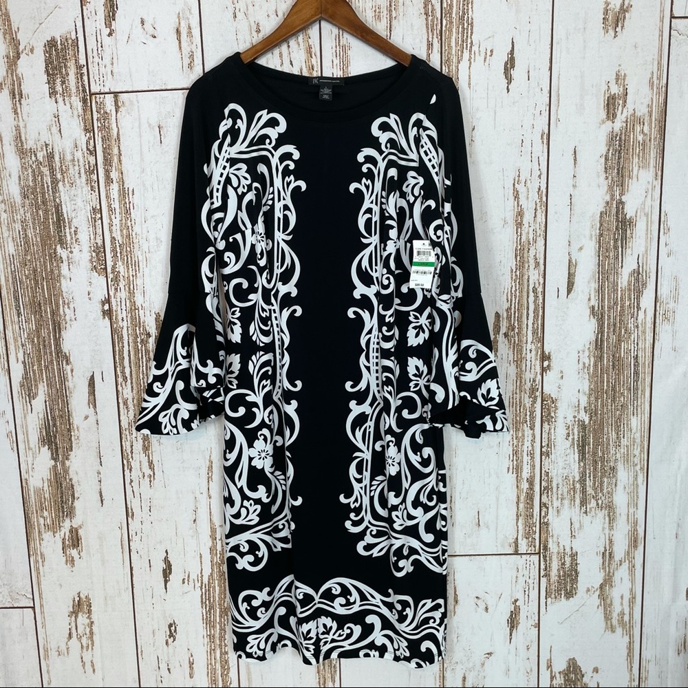 🖤 INC Black White Scroll Shift Dress Large NWT